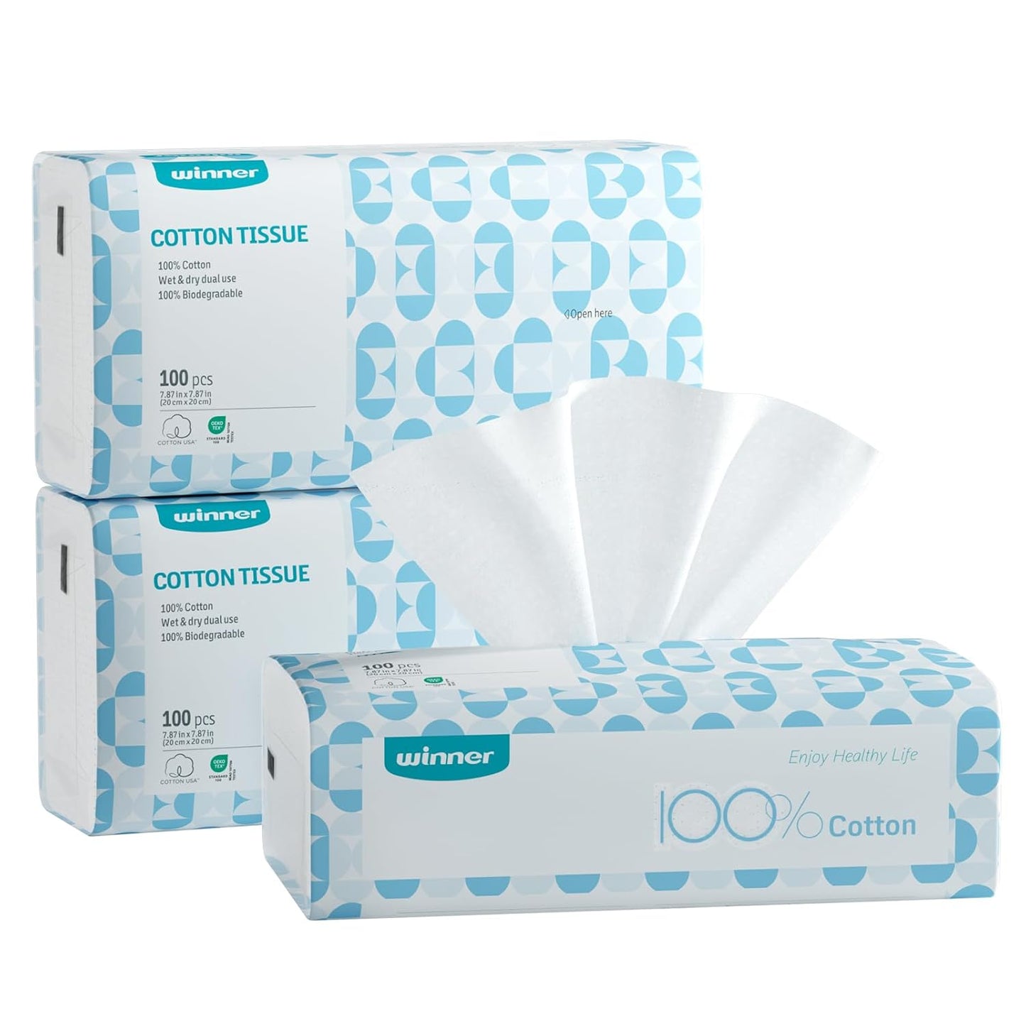 Soft Face Towels - 100% Biobased Facial Towelettes for Sensitive Skin | Unscented, OEKO-TEX Certified, 300 Count (Pack of 3)