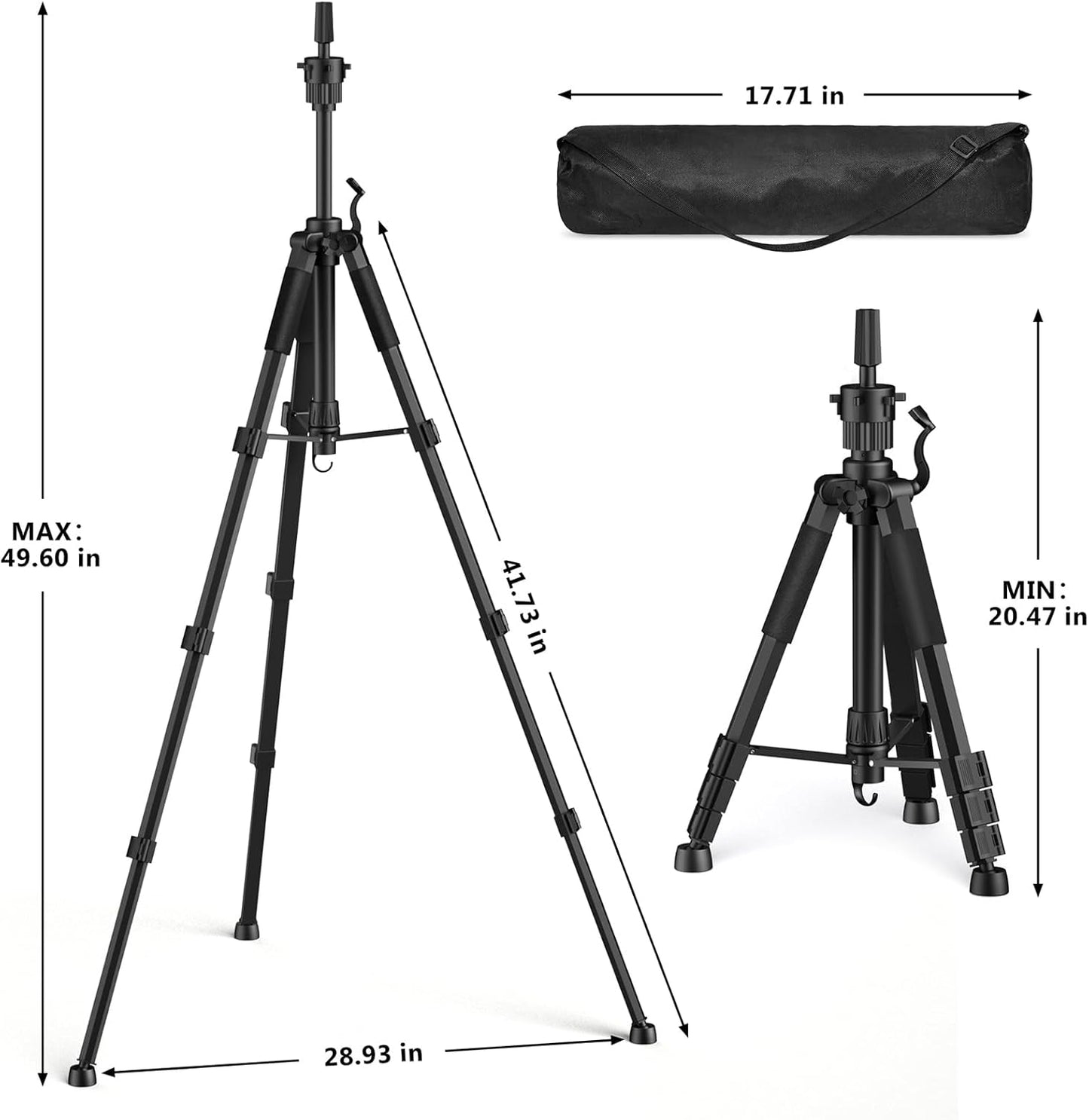 Adjustable Wig Stand Tripod - 54 Inch Heavy Duty Mannequin Head Stand with Non-Slip Base for Cosmetology