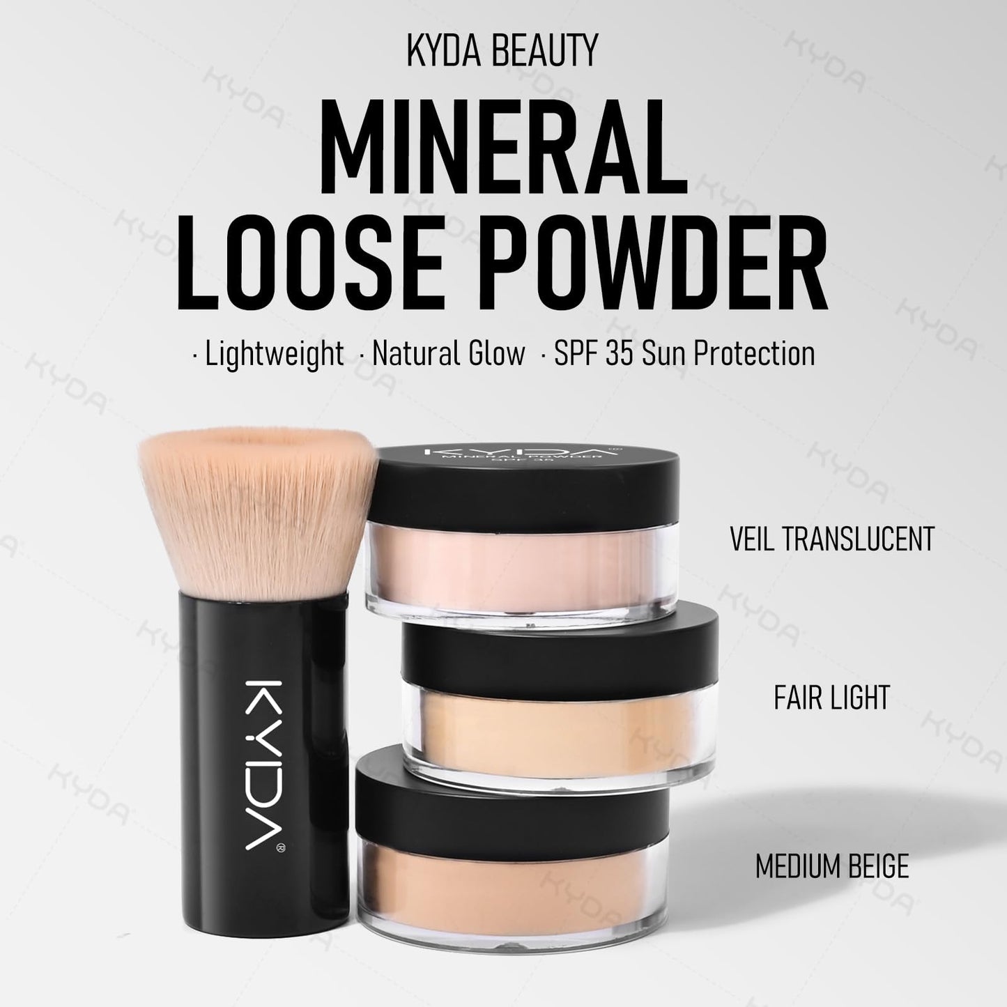 KYDA Mineral Loose Powder Foundation, SPF 35, Skin-improving Mineral Foundation with Brush, Lightweight Buildable Coverage, Natural Glow Loose Powder Base Makeup, Fair Light, 0.28 oz