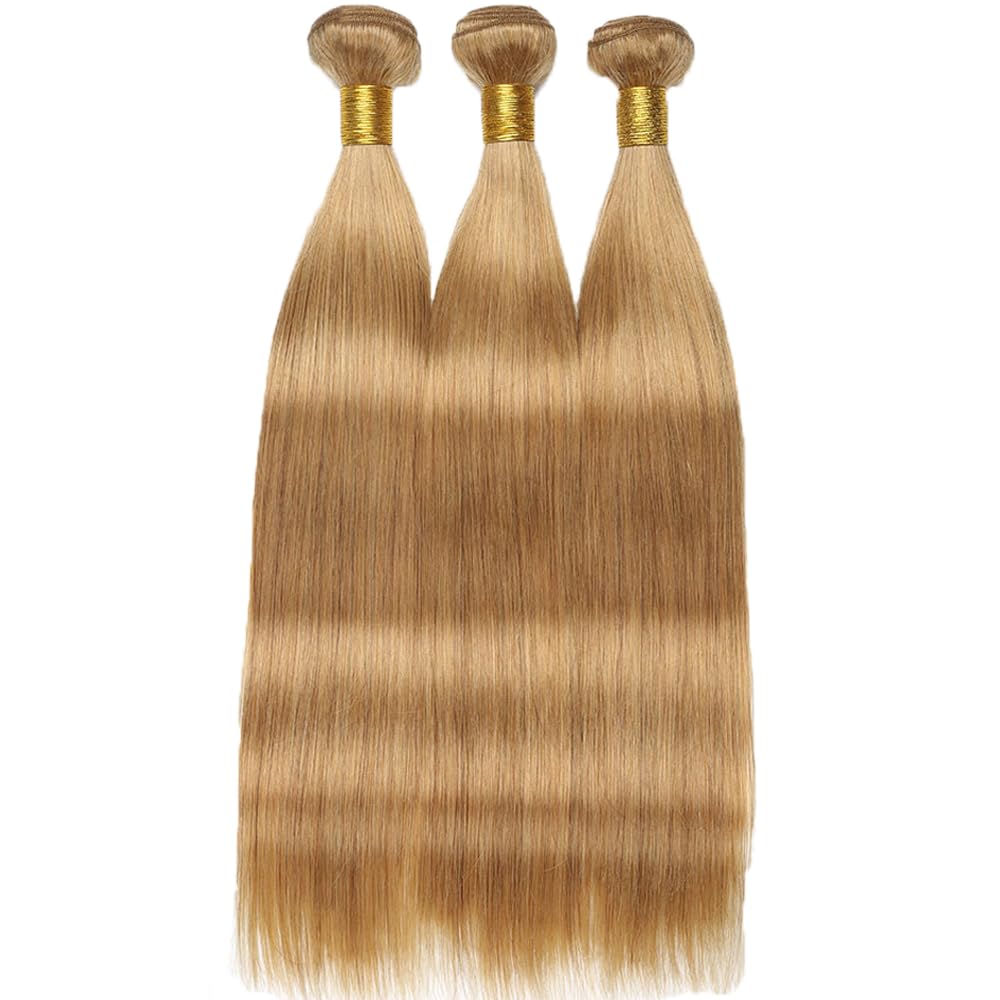 Color 27 Straight Human Hair Bundles Brazilian Virgin Hair Color 27 Bundles Human Hair 14 16 18 Inch Honey Blonde Remy Hair Extensions