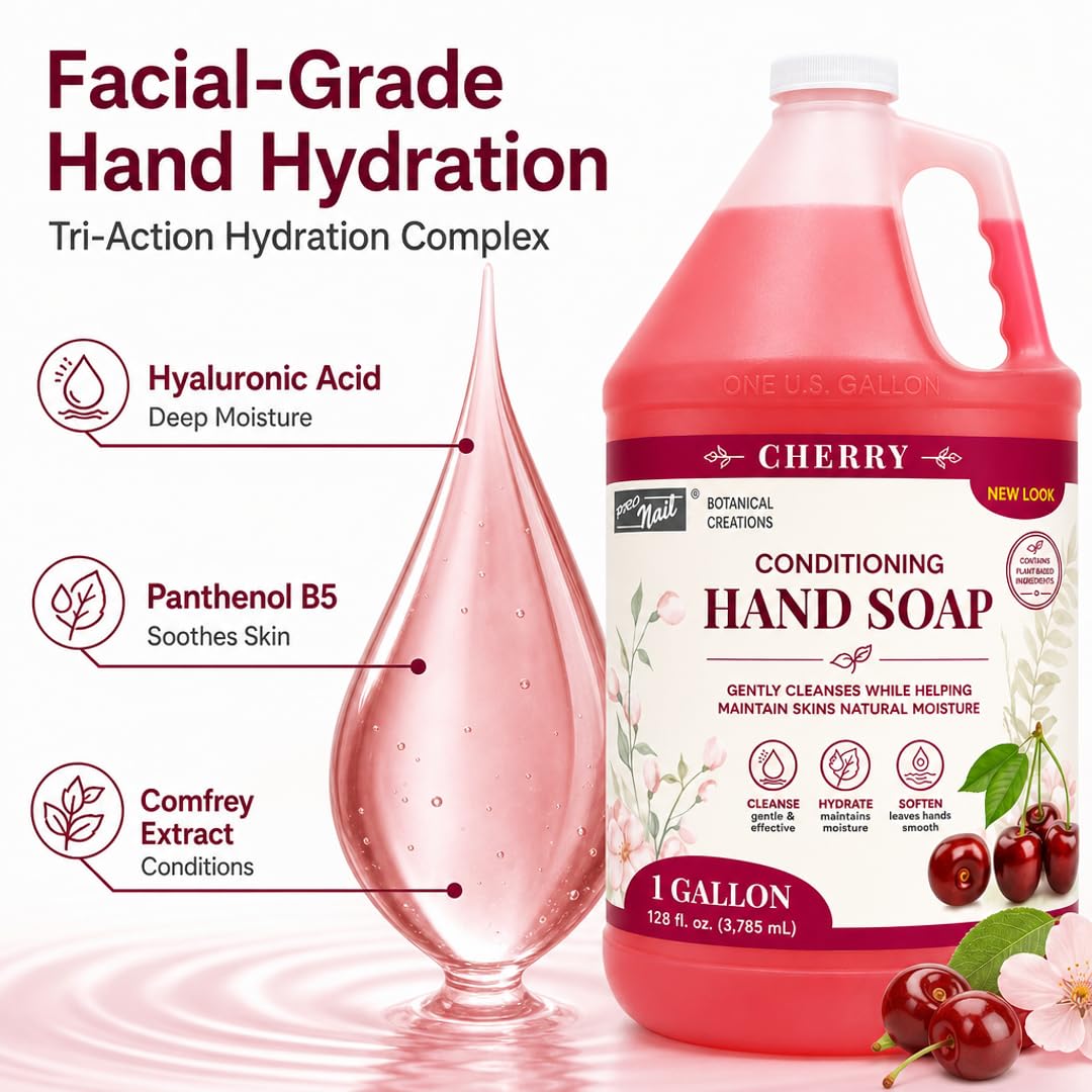 PRO NAIL NAIL SYSTEMS PRONAIL - Liquid Hand Soap Refill, Cherry, 1 Gallon - Deeply Cleanse and Hydrates, Leaving your hands Fresh and Soft - Bulk, Refill Gallon (Pkg May Vary)
