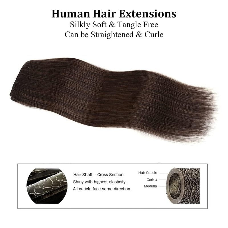 16" Clip in Hair Extensions Remy Human Hair for Women - Silky Straight Human Hair Clip in Extensions 55grams 4pieces Dark Brown #2 Color