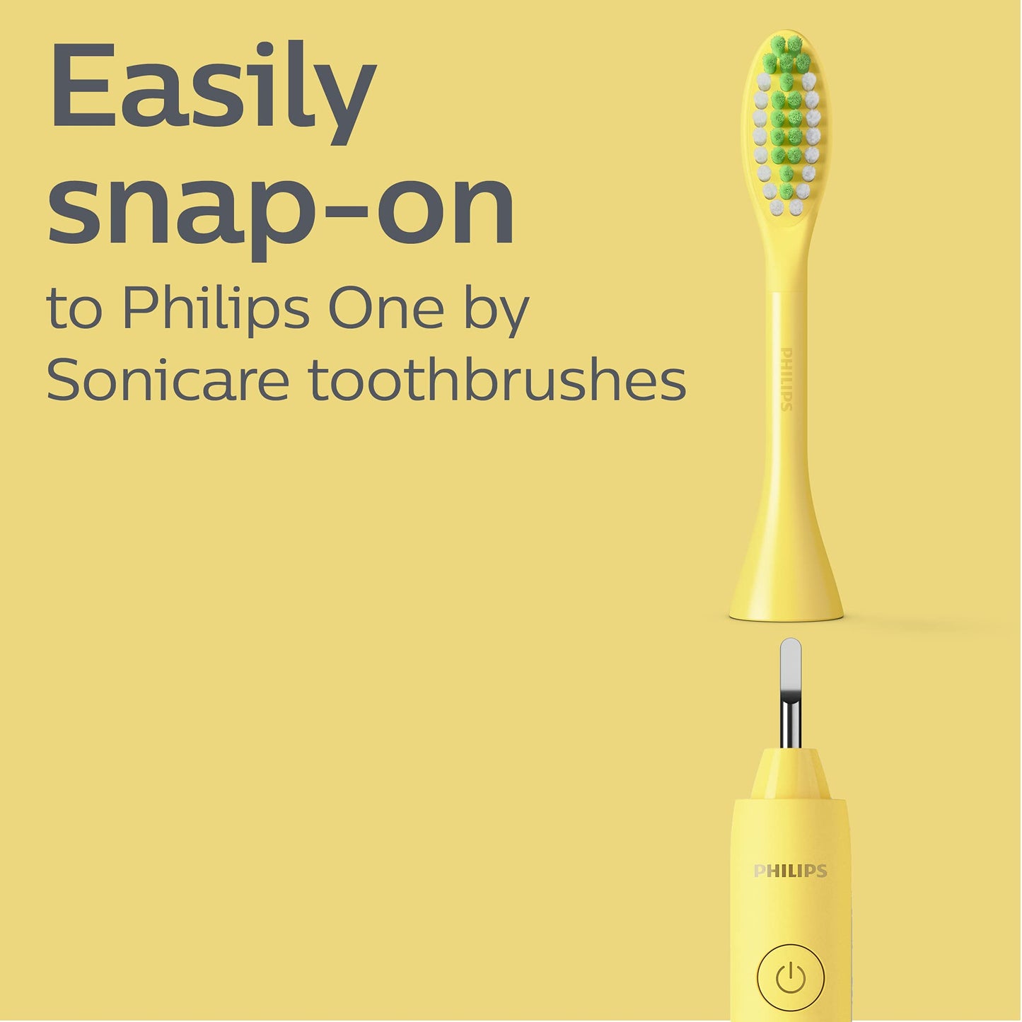 Philips One by Sonicare Genuine Replacement Electric Toothbrush Heads, 2 Brush Head Pack Up to 6 Month Supply, Mango Yellow, BH1022/02