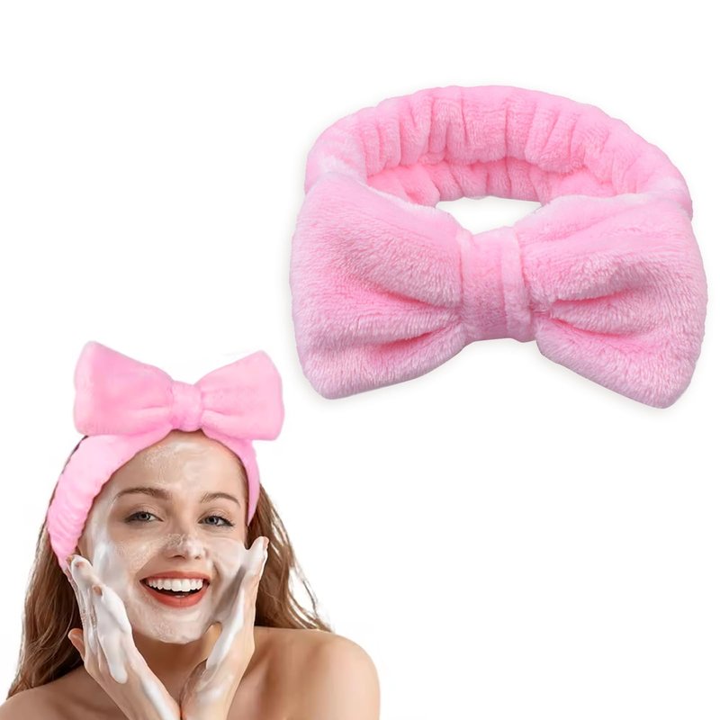 JHJEWH Spa Headbands,Makeup Headbands for Women,Facial Headband Bulk,Soft Coral Fleece Headband for Makeup,Cosmetic Head Wraps,Bow Hair Bands for Face Washing Shower Skin Care (pink, 25pcs)