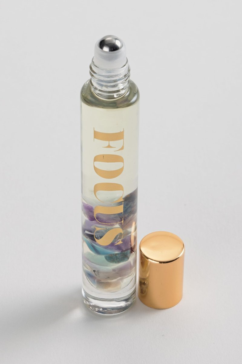 Aluminate Life Essential Oil Rollerballs, .34 OZ, Focus - Fluorite Crystal Infused - Scents of Orange, Ginger, Ylang-ylang, & Lavender - Aromatherapy Roll On Oils, Skin Care, Massage