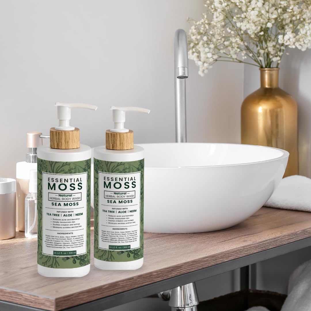 Sea Moss Body Wash with Tea Tree, Neem, Rosemary & Aloe – Fights Jock Itch, Ringworm, Athlete's Foot, Eczema, Body Odor – Antifungal & Antibacterial Soap for Men & Women