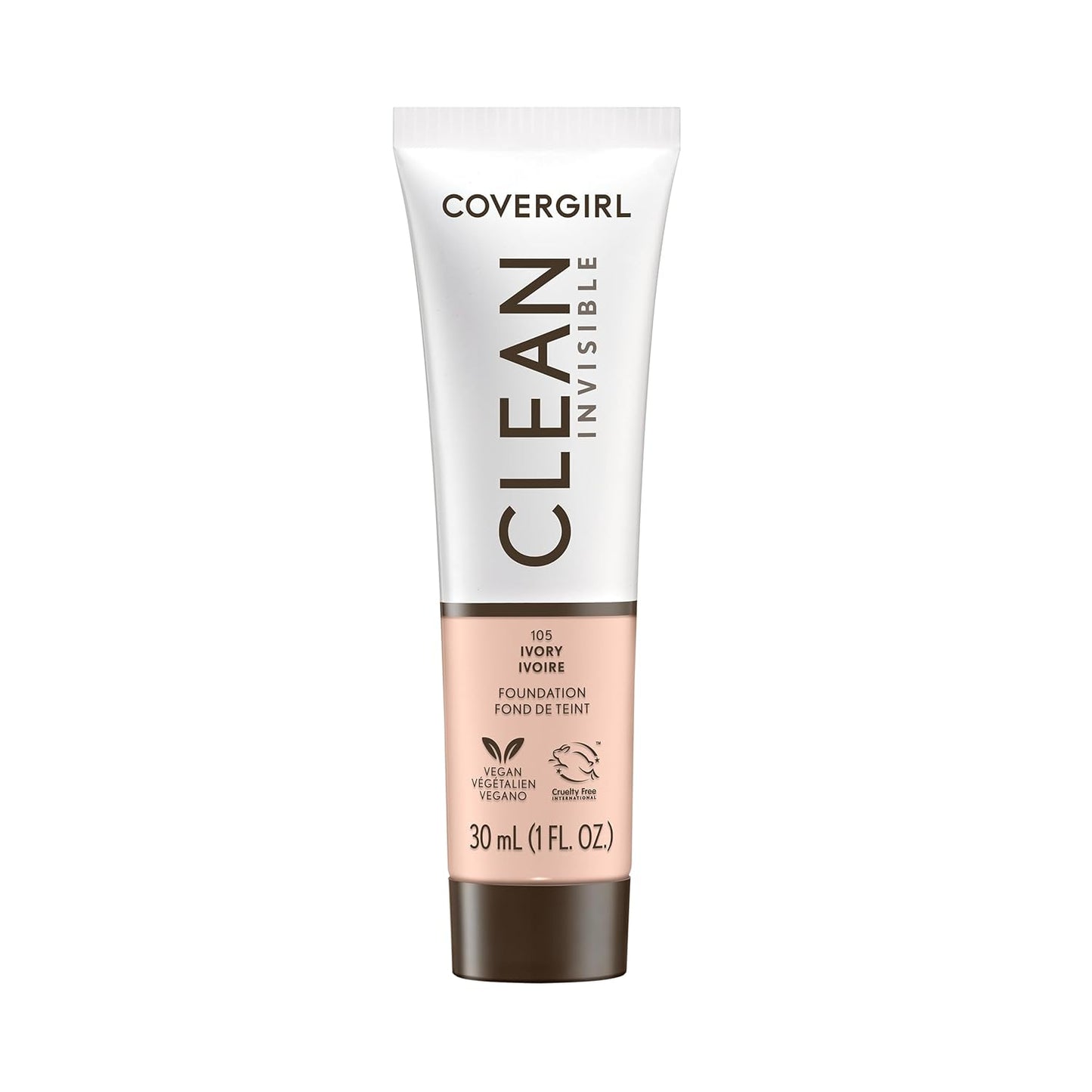 COVERGIRL Clean Invisible Foundation Makeup, Dewy & Glowy Finish, Buildable Coverage, Skin-Like Smooth Look, Vegan, Creamy Natural, 1oz