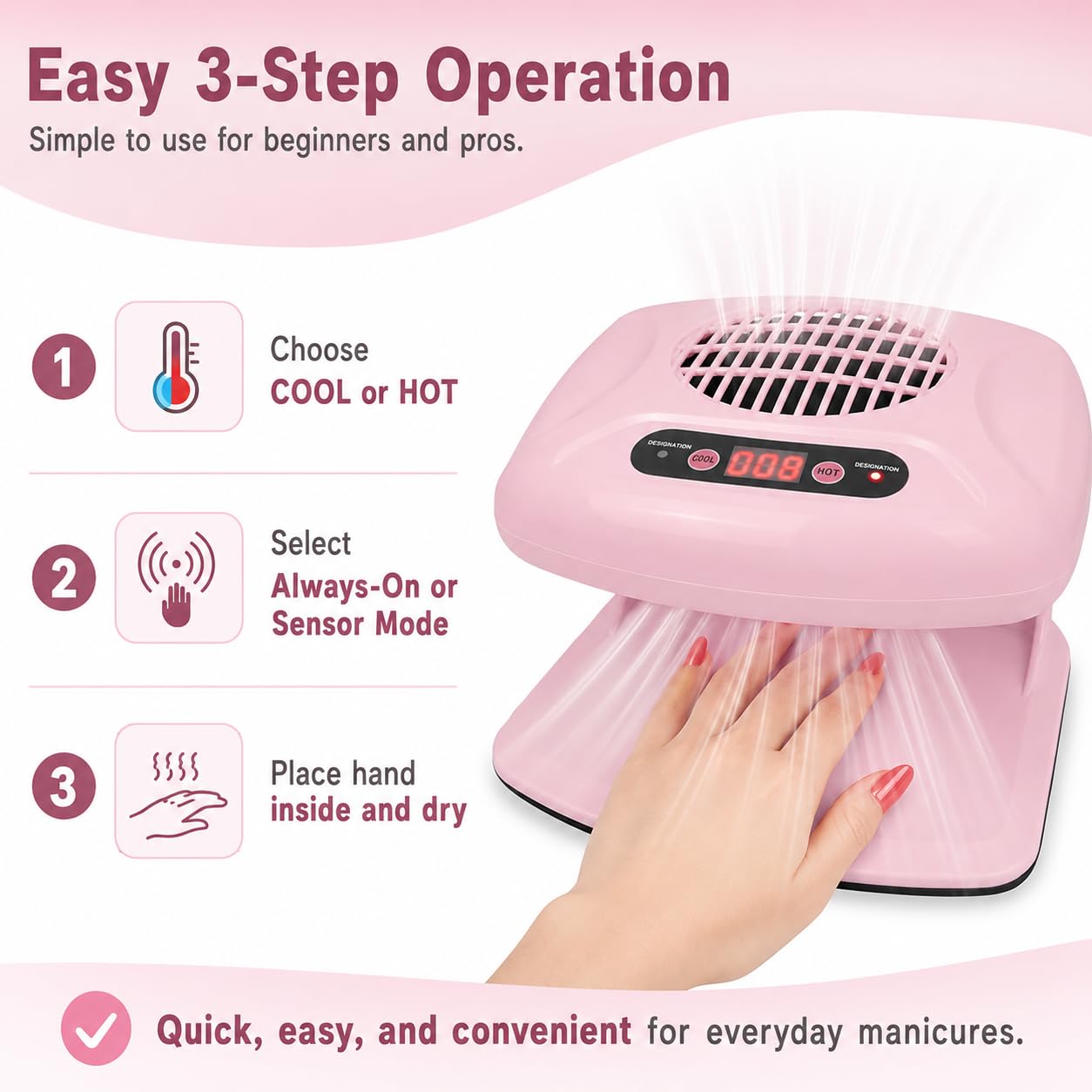 Nail Dryer for Regular Polish,300W Nail Drying Fan with Auto Sensor,Hot & Cold Air Nail Drying Fan for Salon & Home Manicure Use