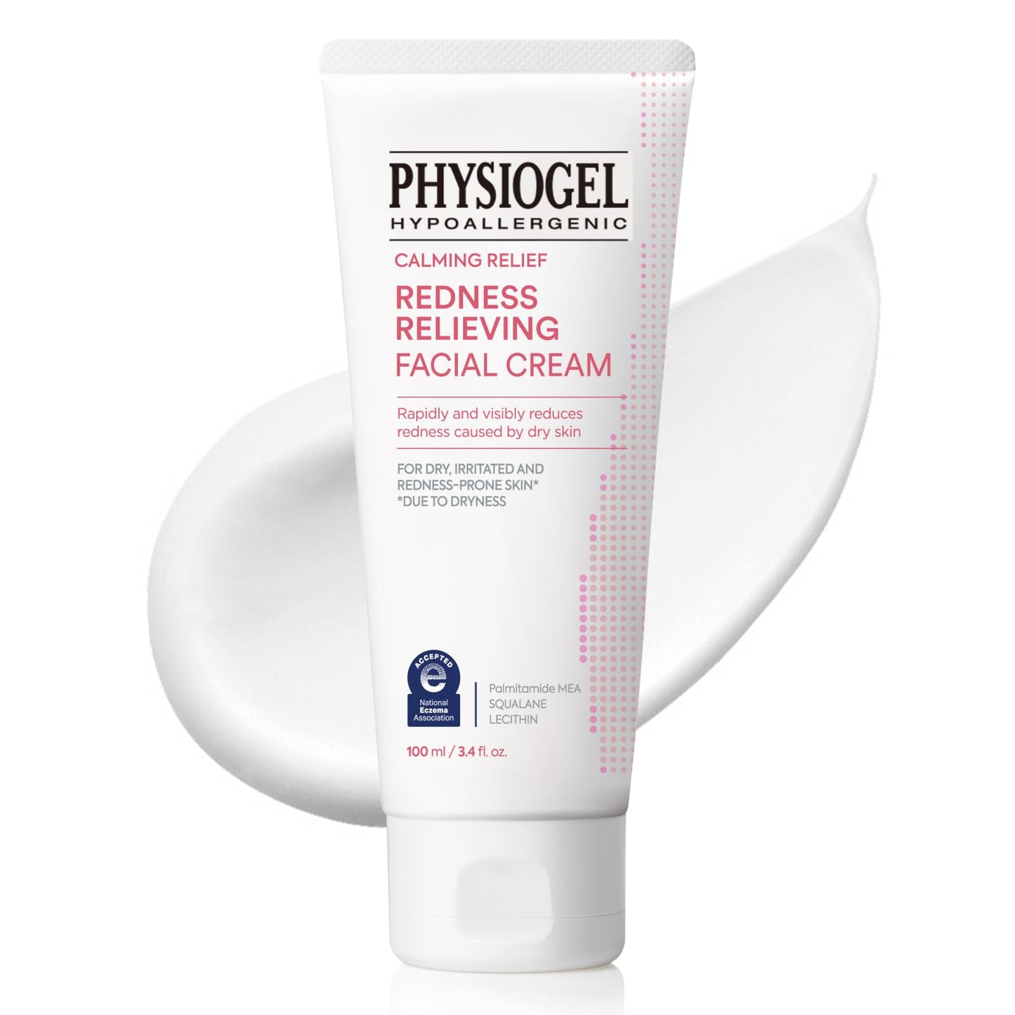 PHYSIOGEL Calming Relief Redness Relieving Facial Cream, Soothing Face Moisturizer with Squalane, For Dry, Irritated & Redness-Prone Skin, 3.4 fl. oz.