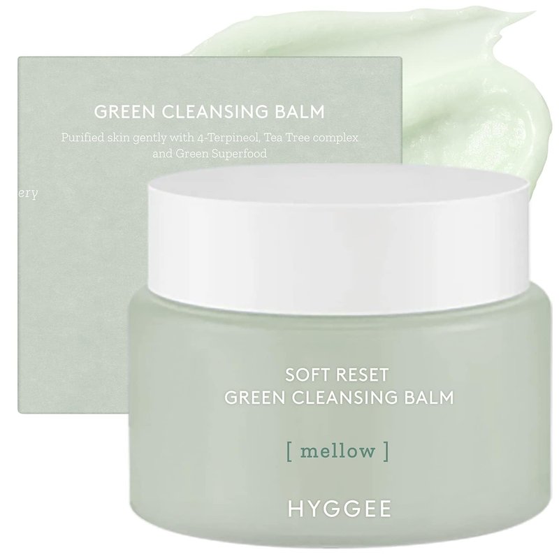 KSBC HYGGEE Soft Reset Green Cleansing Balm - Vegan Gentle Makeup Remover Sherbet Milky Oil Based Cleanser, Tea Tree Extract & Jojoba Oil, Hypoallergenic for Sensitive Skin, 3.38oz.