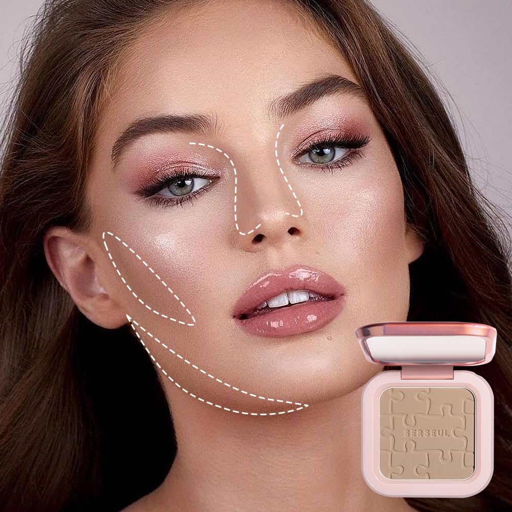 SERSEUL Face Sculpting Contour Palette, Blendable Silky Texture Contour Powder, Multiuse Baked Makeup Palette, Pigmented Cool Toned Bronzer for Light Skins-Grey Brown