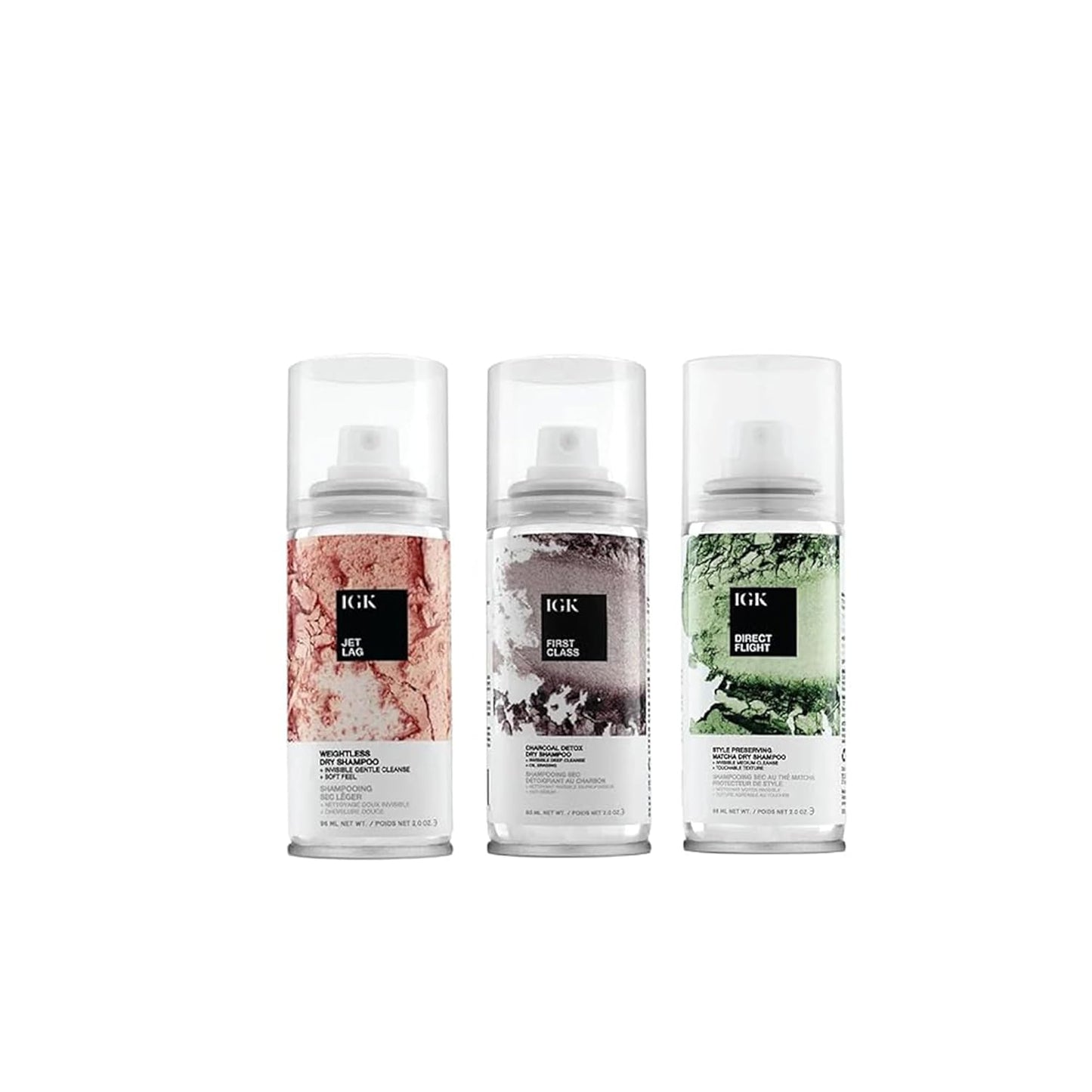 IGK Dry Shampoo Travel Size Variety Set - First Class, Jet Lag & Direct Flight | 3 Pack (2.0 oz Each)