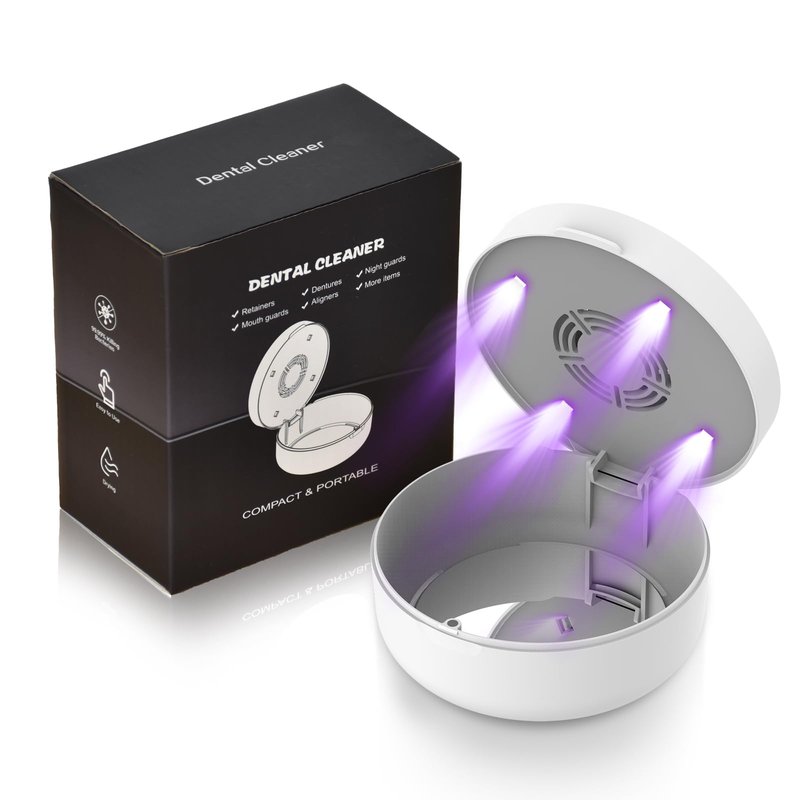 Voraiya UV Retainer Case with Fan, Portable Cleaning Denture Cases with UV Lights Rechargeable Retainers Cleaner Container for Partial Denture, Aligners, Mouth Guard, Night Guard, Braces