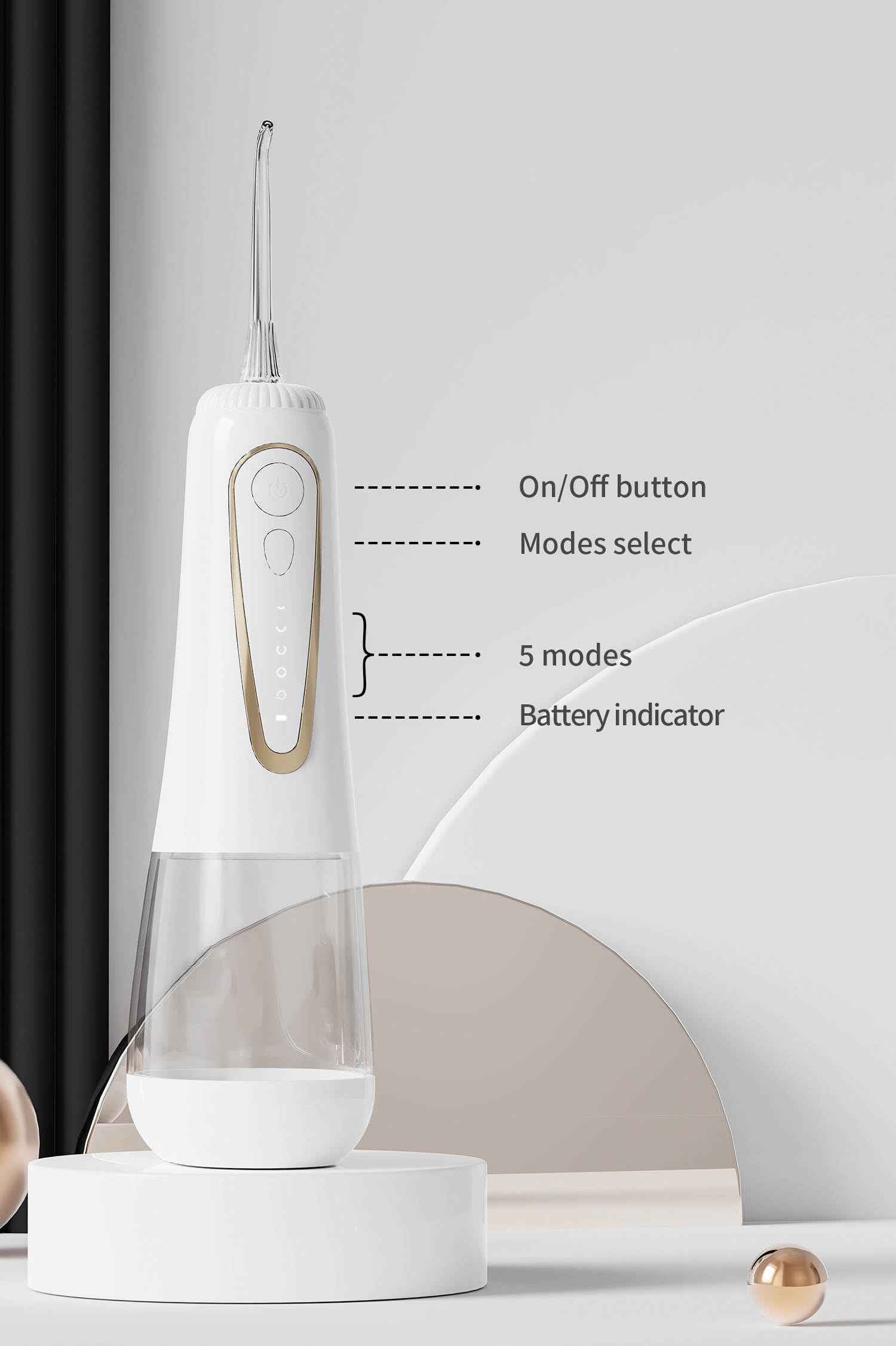 Water Dental Flosser Pick For Teeth: 4 Modes Cordless Portable 300Ml Larger Tank Water Teeth Cleaner IPX7 Waterproof Flossing,Portable Rechargeable Oral Irrigator with Adjustable
