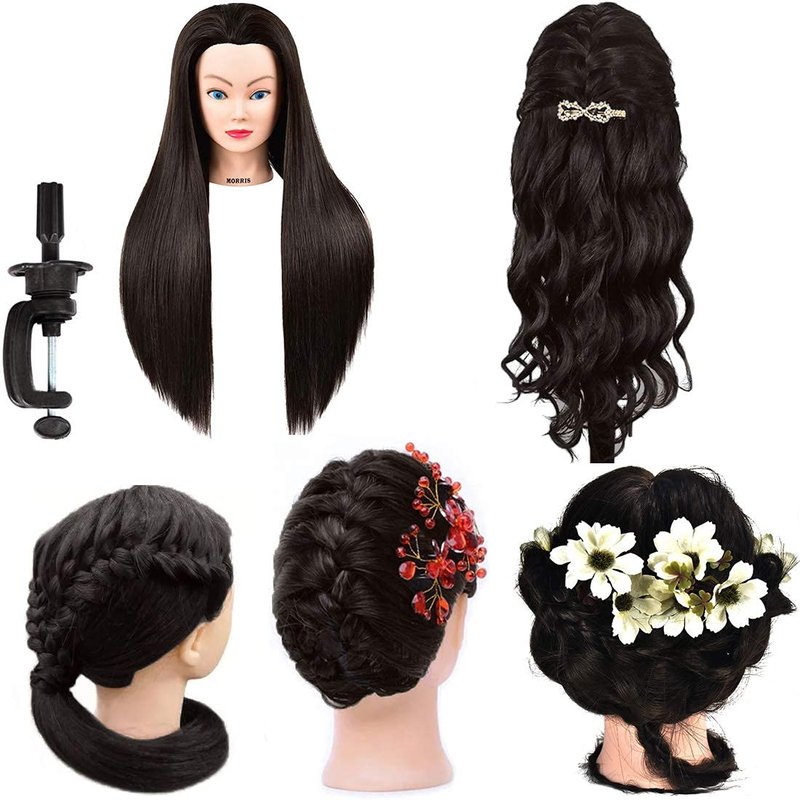 headdoll Mannequin Head Styling Mannequin Head for Hair Styling and Free Table Stand Training Head Manikin Cosmetology Doll Head with Long Fiber Hair Hairdresser Practice Head for Stylist