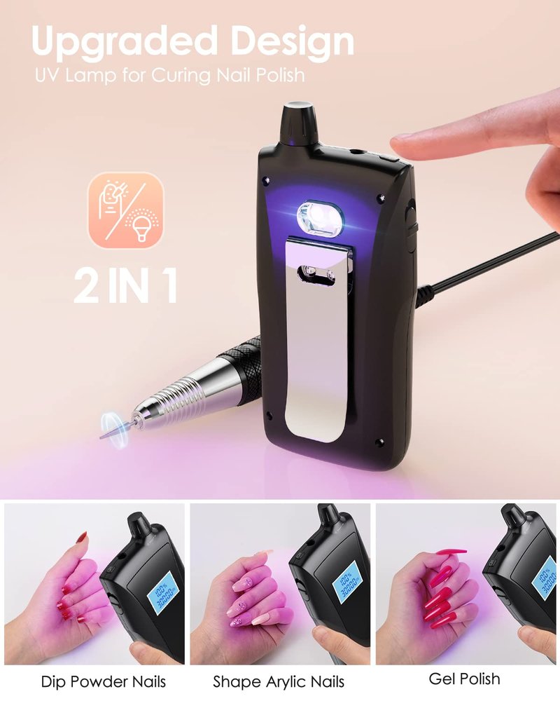 Beloving Portable Nail Drill Machine,30000RPM Rechargeable Electric Nail File Professional with Speed Display,Sanding Bands and Bits,Efile for Acrylic Dip Gel Nails Manicure Pedicure Home Salon Use