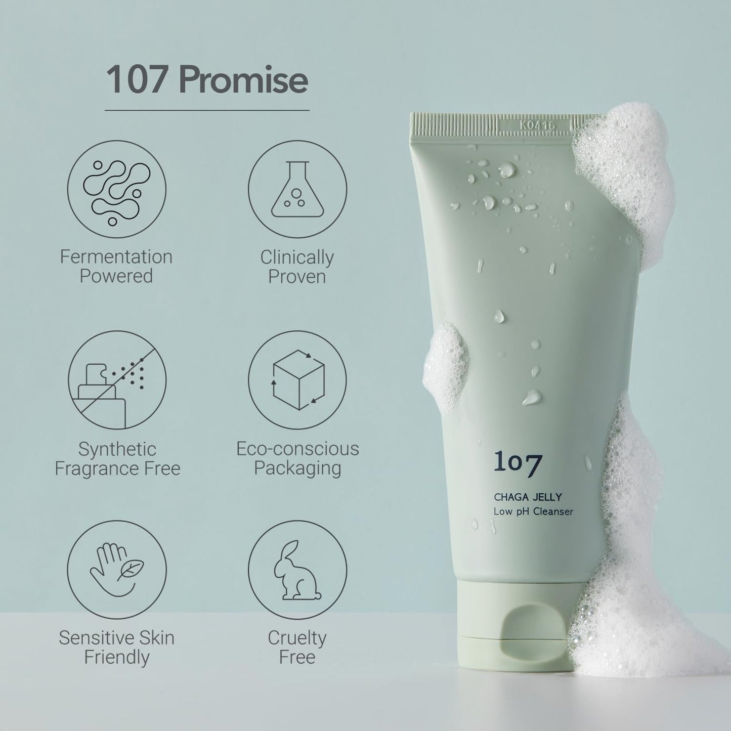107 Gentle Gel Cleanser, Low pH, Non-Stripping Cleanser for Sensitive Skin, Enriched with Antioxidant & Calming Ingredients, Korean Beauty (4.0 fl oz)
