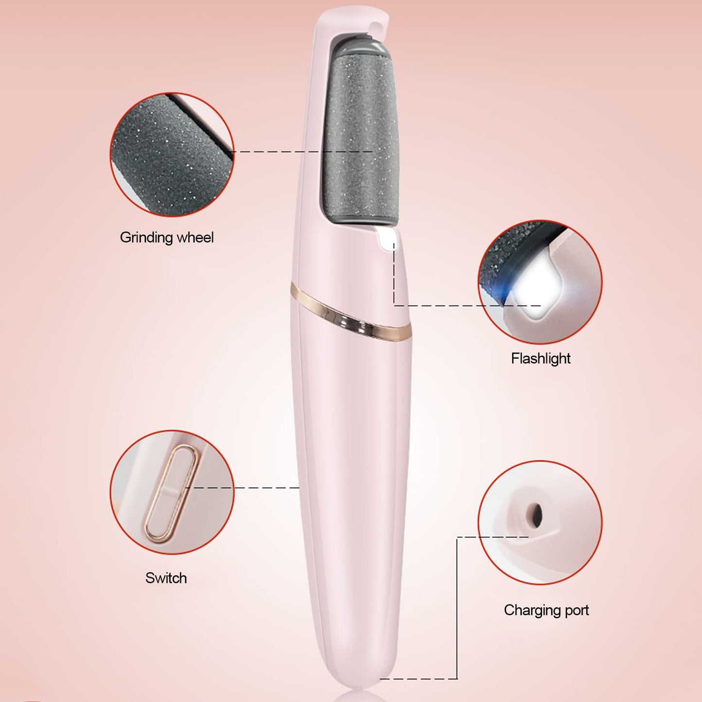 Pongnas Portable Electric Feet Callus Remover Rechargeable, Professional Foot File Scrubber Pedicure Tools with 2 Gears, Pedicure Tools kit Feet Care for Dead Skin Cracked Heels