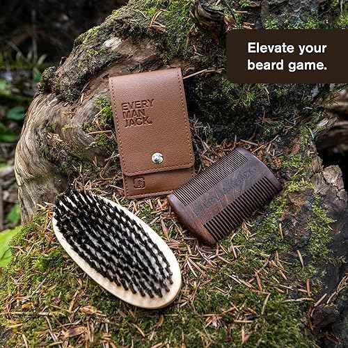 Every Man Jack Beard Grooming Tool Set - Dual Tooth Comb, Medium Stiffness Brush, Stainless Steel Sheers with Mini Comb - Complete Your Routine, Travel Friendly