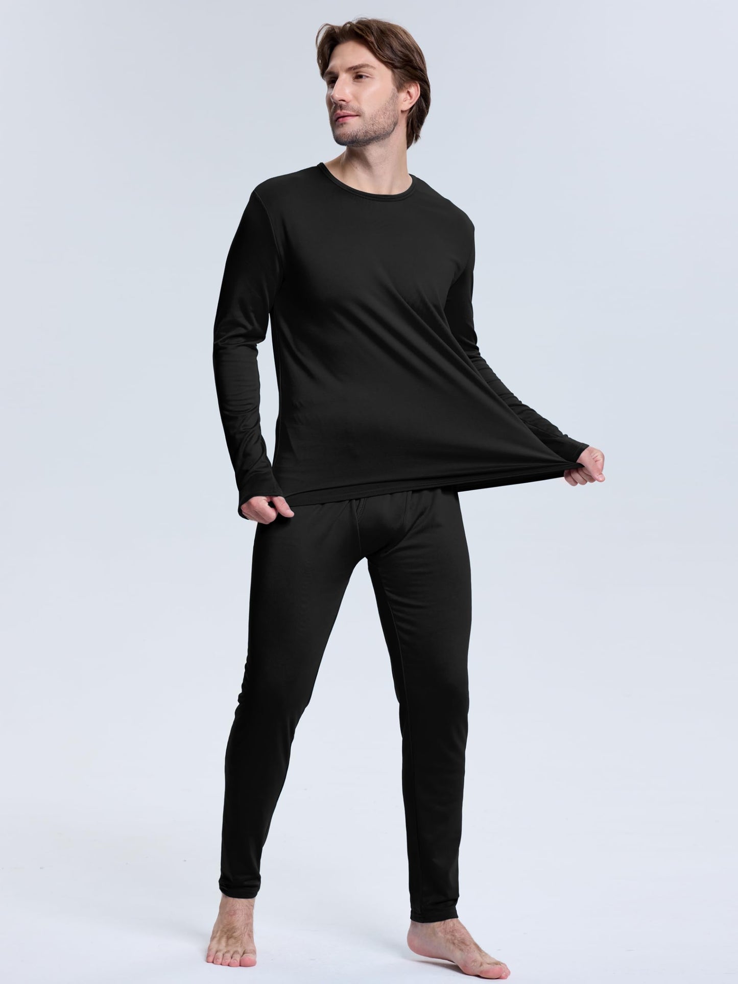VZV 2 Set Thermal Underwear for Men Winter Long Johns for Men Thermal Top and Bottom Set Fleece Lined Base Layer Black, Grey