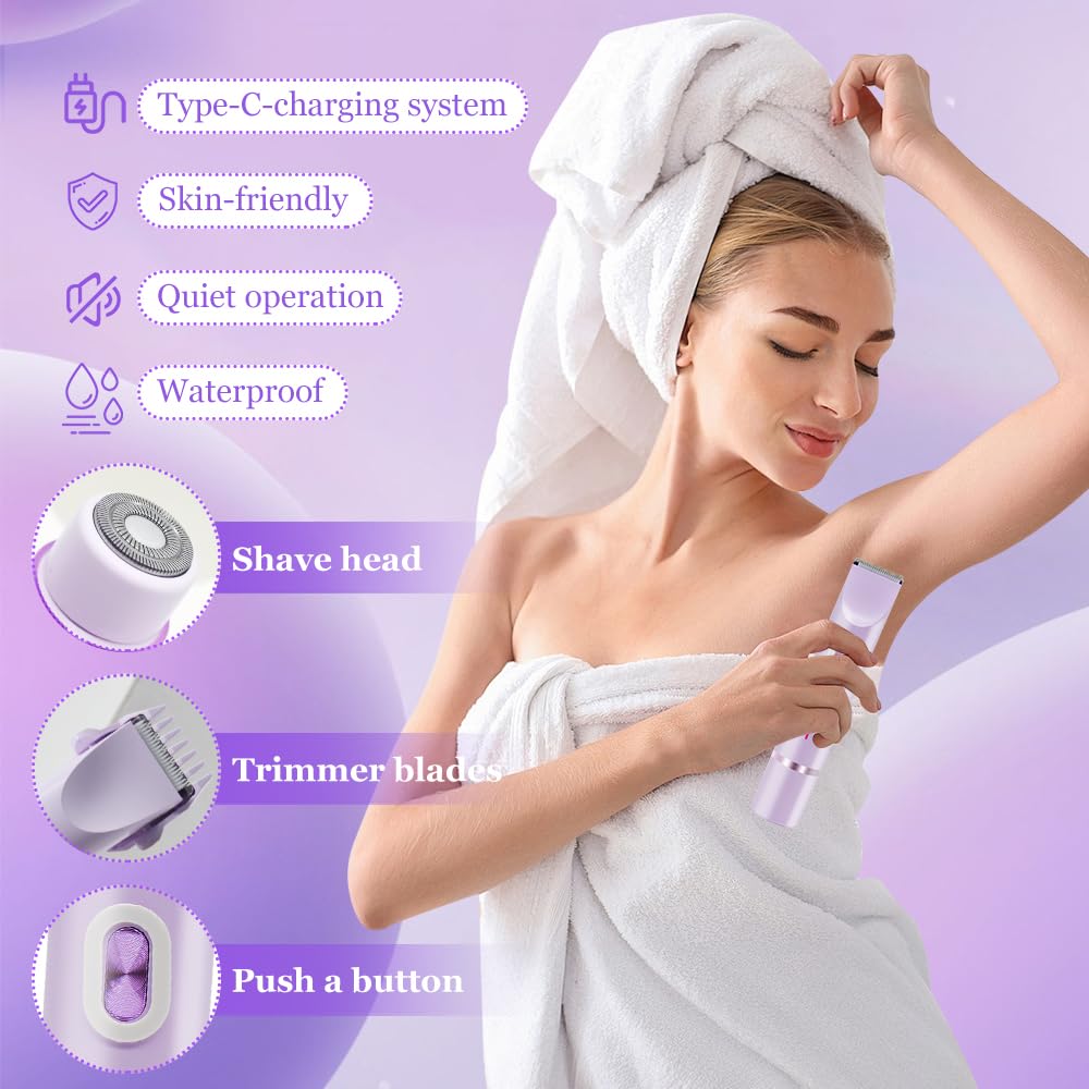 Women's Electric Dual Headed Shaver, 2 in 1 Bikini Trimmer, USB Rechargeable Electric Razors Body Hair Trimmer