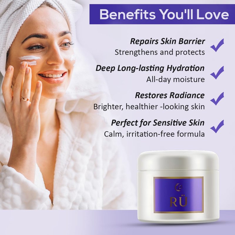 Ru Skin Repair Cream for Face & Body – Intensive Moisturizer With Shea Butter & Almond Oil – Moisturizering Face Cream Deep Hydration & Overnight Repair – Ordinary Natural Moisturizer - 1.5 Oz
