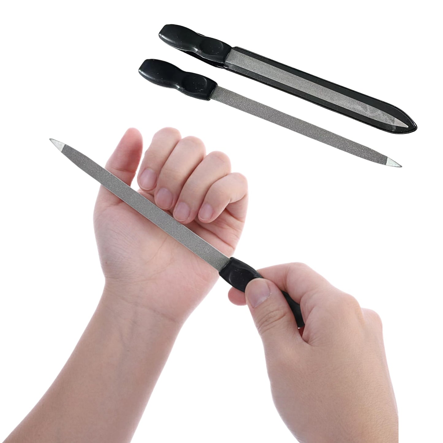 Metal Nail File 2-Pack with Case, Stainless Steel Diamond Nail File for Natural Nails, Double-Sided Fine & Coarse Fingernail File, Precision Shaping, Manicure Tool Gift