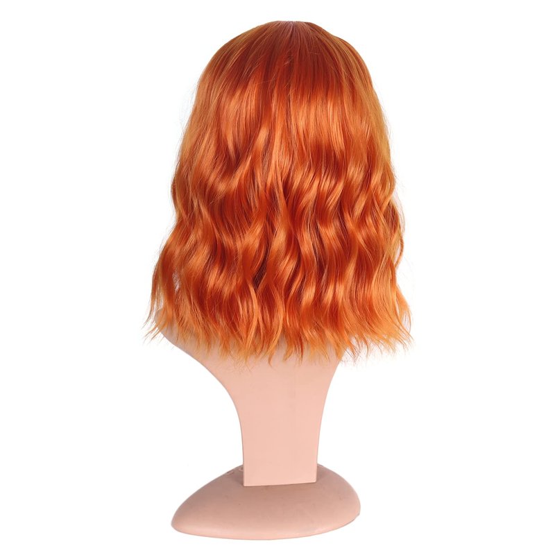 Greenmirr Short BOB Bright Orange Wavy Wigs with Bangs Heat Resistant Synthetic Hair 14in for Party Daily Wear