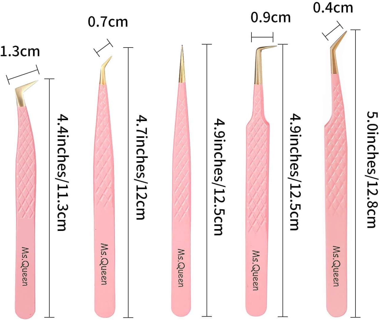 Eyelash Extension Tweezers Set - 5 Pcs Fiber Tip Grip Isolation & 45/90 Degree Volume Tweezers