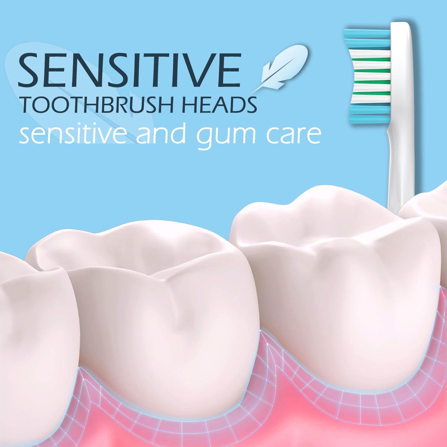 Sensogle Replacement Brush Heads Sensitive Compatible with Philips Sonicare Toothbrush 1100 6500, Soft Toothbrush Heads for Sensitive Teeth Care, Standard, White - 12 Pack with Toothbrush Cover