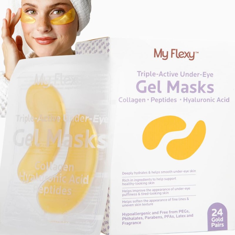 My Flexy Under Eye Patches, 24K Gold Under Eye Mask for Puffy Eyes and Dark Circles & Undereye Bags, Collagen & Peptides Skincare, Gold Eye Masks, Gifts for Women, Vegan Self Care