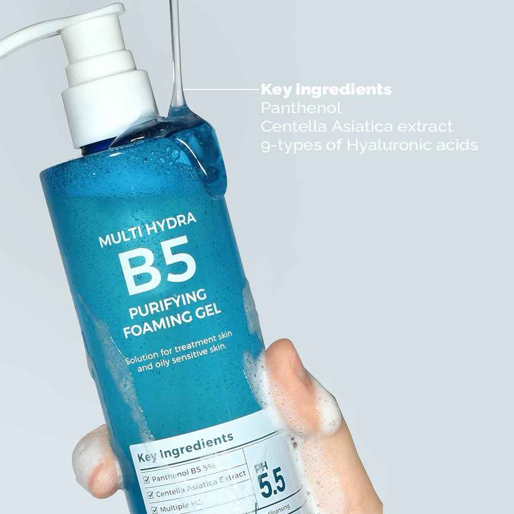 PRETTYSKIN Hydra B5 Low pH 5.5 Foaming Facial Cleanser for Sensitive Skin – Korean Face Wash with Panthenol, Centella Asiatica extract – Paraben Free, Oil Free, Gentle Daily Cleanser 10.1 fl.oz(300ml)
