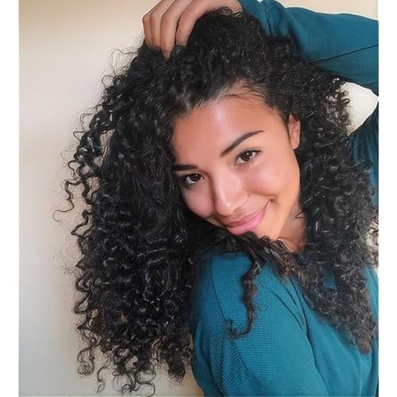 Curly Half Wig Human Hair 180% Density Deep Wave Glueless Wigs Upgrade 3 In 1 Wigs Beginner Friendly Seamless Flip Over Drawstring Curly Wig Ready to Go Headband Wig Natural Black Color 20 Inch