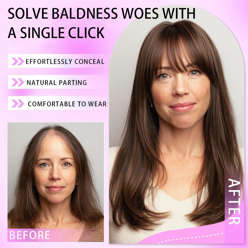 Eawwii Hair Topper for Women Clip in Bangs – 18 Inch Medium Length Straight 360° Full Coverage Dark Brown,Synthetic Natural Looking Piece for Thinning Hair