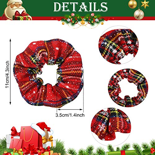 WILLBOND 25 Pcs Christmas Scrunchies for Women Red and Green Hair Accessories Bulk Holiday Plaid Velvet Soft Elastic Snowflake Ponytail Holder for Women Gifts(Novel Christmas Pattern)