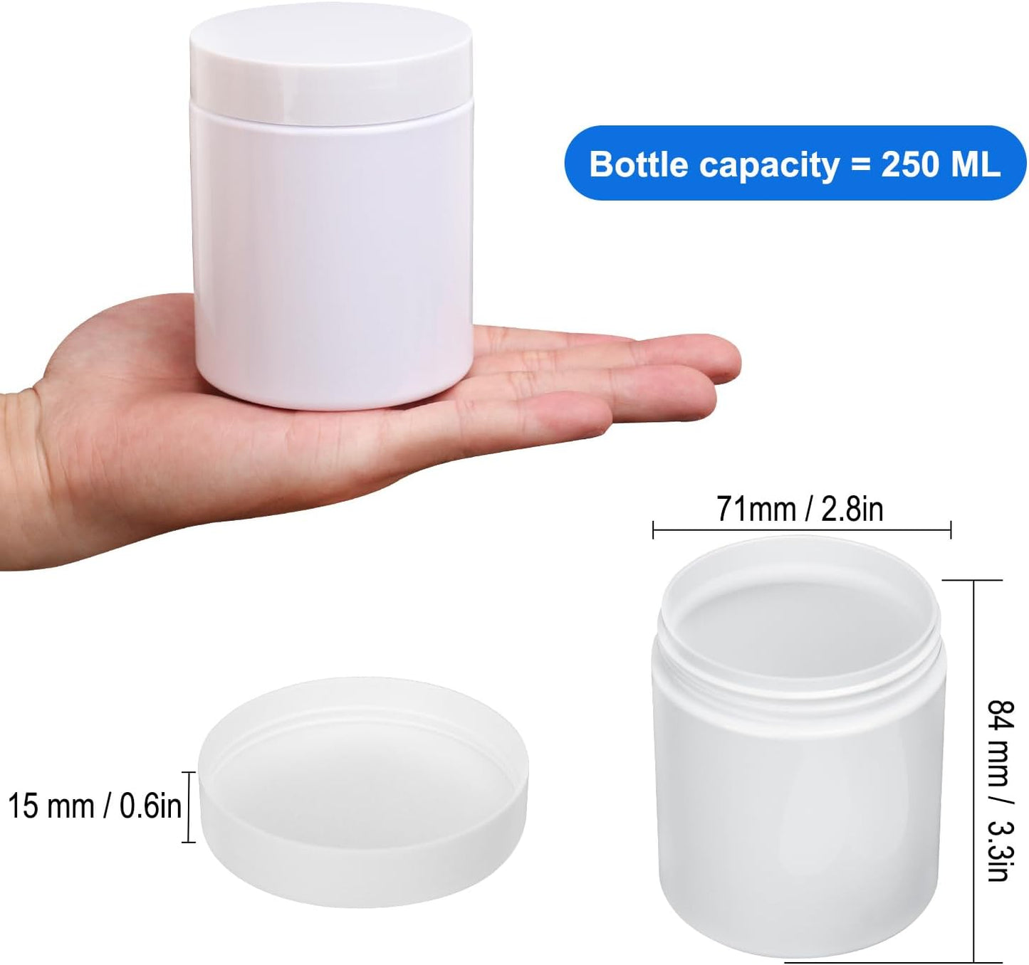 Plastic White Jars with Lids - 8 oz Wide-Mouth Cosmetic Storage for Beads, Lotions, Creams | 47 Packs
