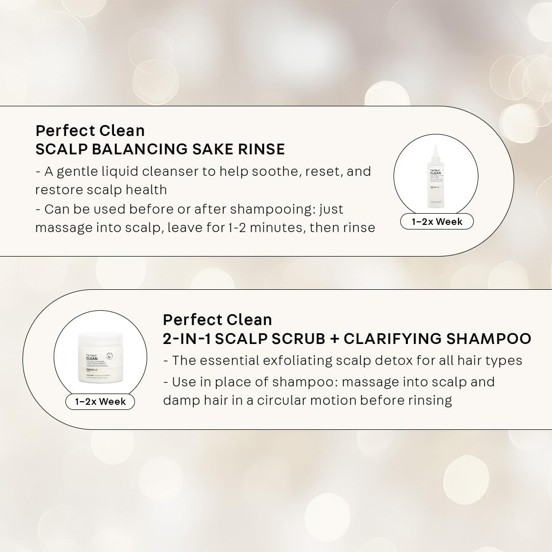 NatureLab.TOKYO Perfect Clean Clarifying Scalp Scrub 2-in-1 Shampoo and Scalp Scrub Hair Treatment (8.1 oz) & Perfect Clean Scalp Balancing Sake Rinse (7 oz)