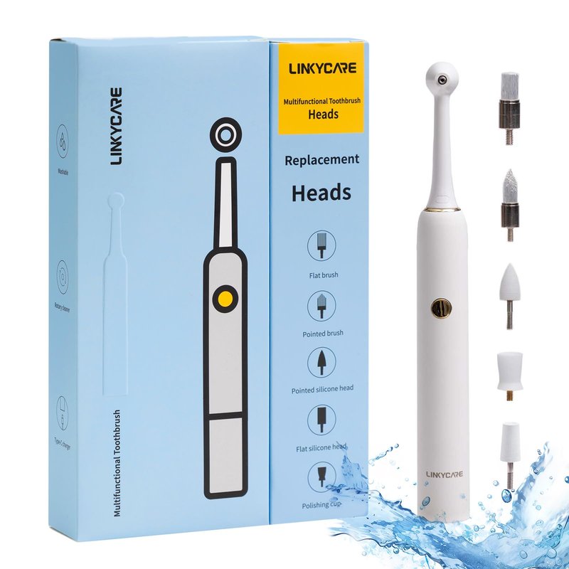 LINKYCARE Household Oral Care Tooth Polisher Electric Dental Calculus Remover with 5 Replacement Heads,USB Rechargeable,IPX7 Waterproof,Dental Calculus Plaque Remover for People