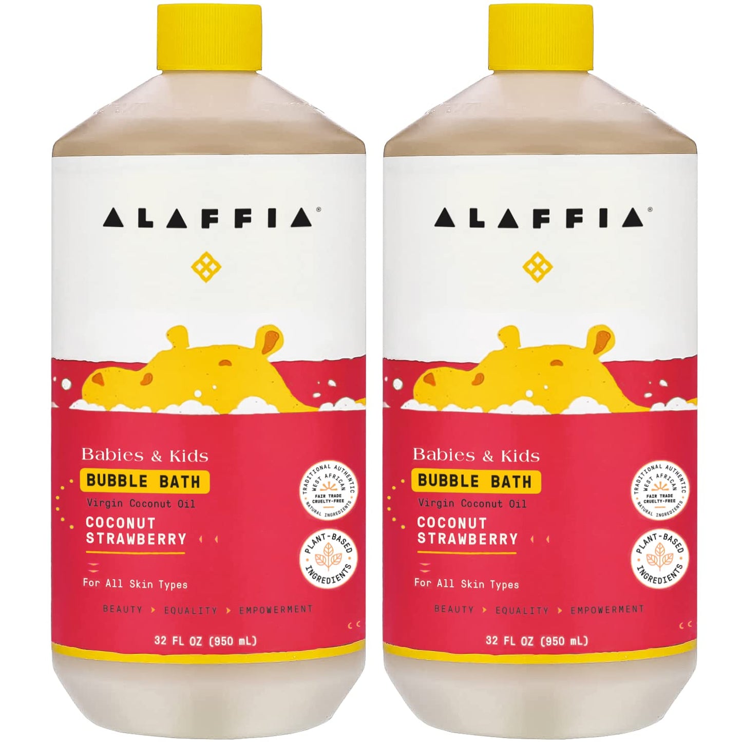 Alaffia Bubble Bath for Babies & Kids, Coconut Strawberry 2-Pack – Long-Lasting, Moisture-Rich Bubbles with Coconut Oil, 32 Fl Oz Ea