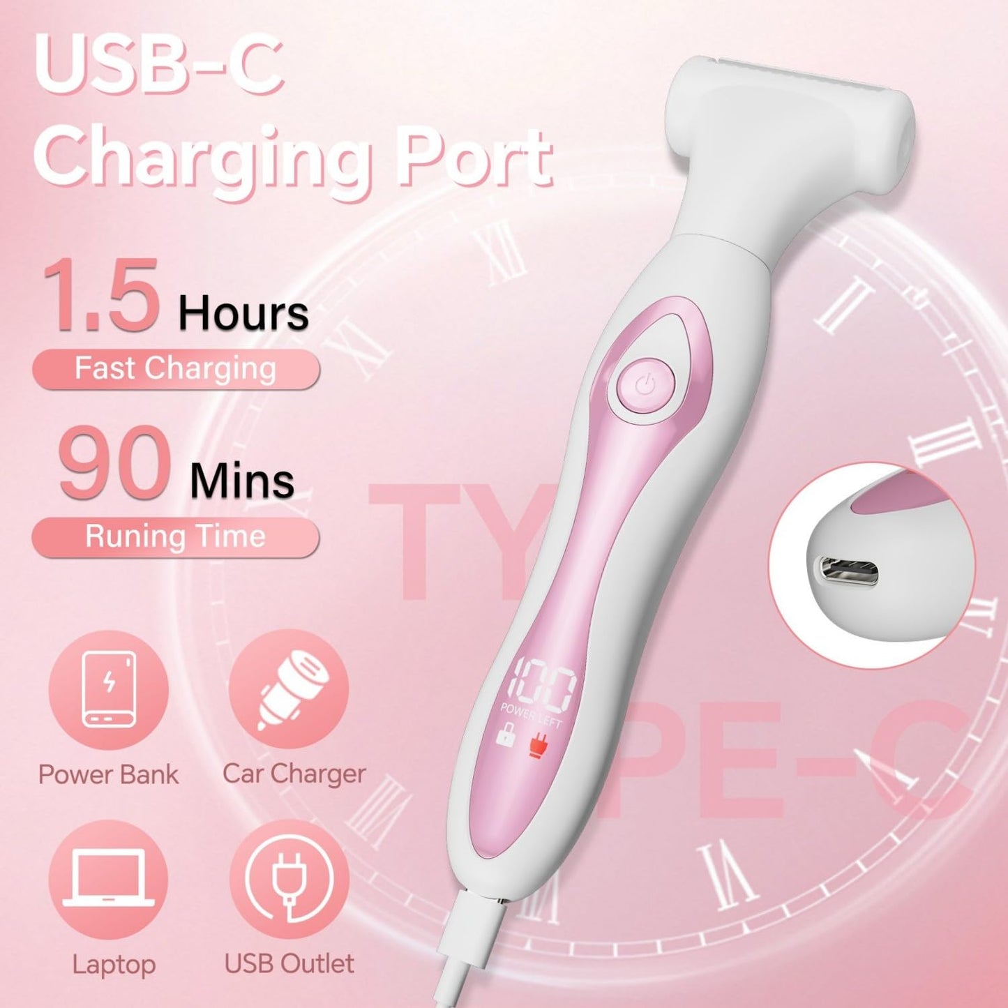 SilkGlow Bikini Trimmer Electric Razor for Women, 4-in-1 Rechargeable, Pink