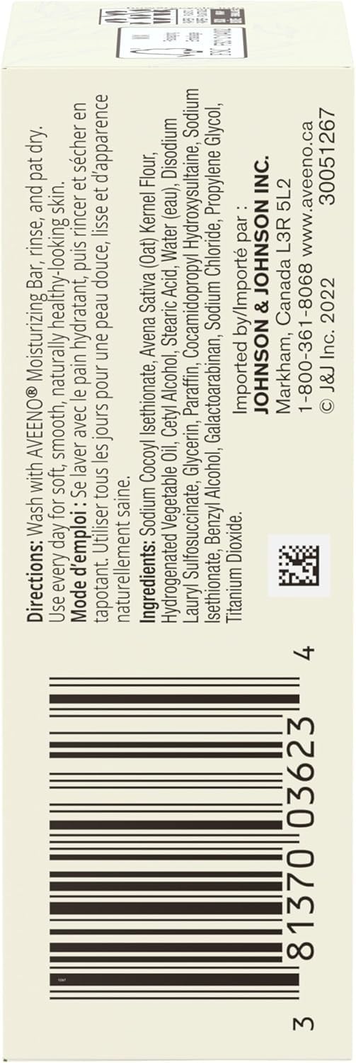 Aveeno Gentle Moisturizing Bar Facial Cleanser with Nourishing Oat for Dry Skin, Fragrance-free, Dye-Free, & Soap-Free, 3.5 oz (Pack of 6)