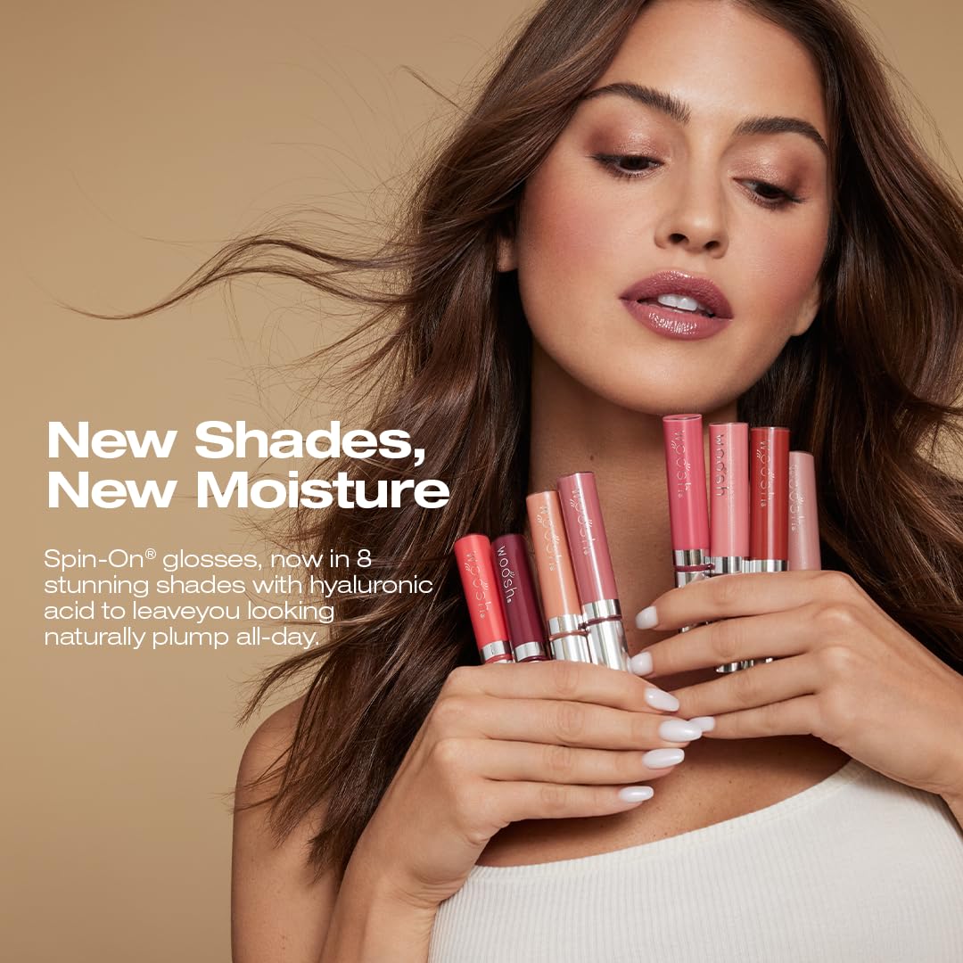 Woosh Beauty, Spin-On Lip Gloss, Hydrating Hyaluronic Acid & Shea Butter, No Fine Lines, Shine Finish, Vegan & Cruelty-Free - Glow