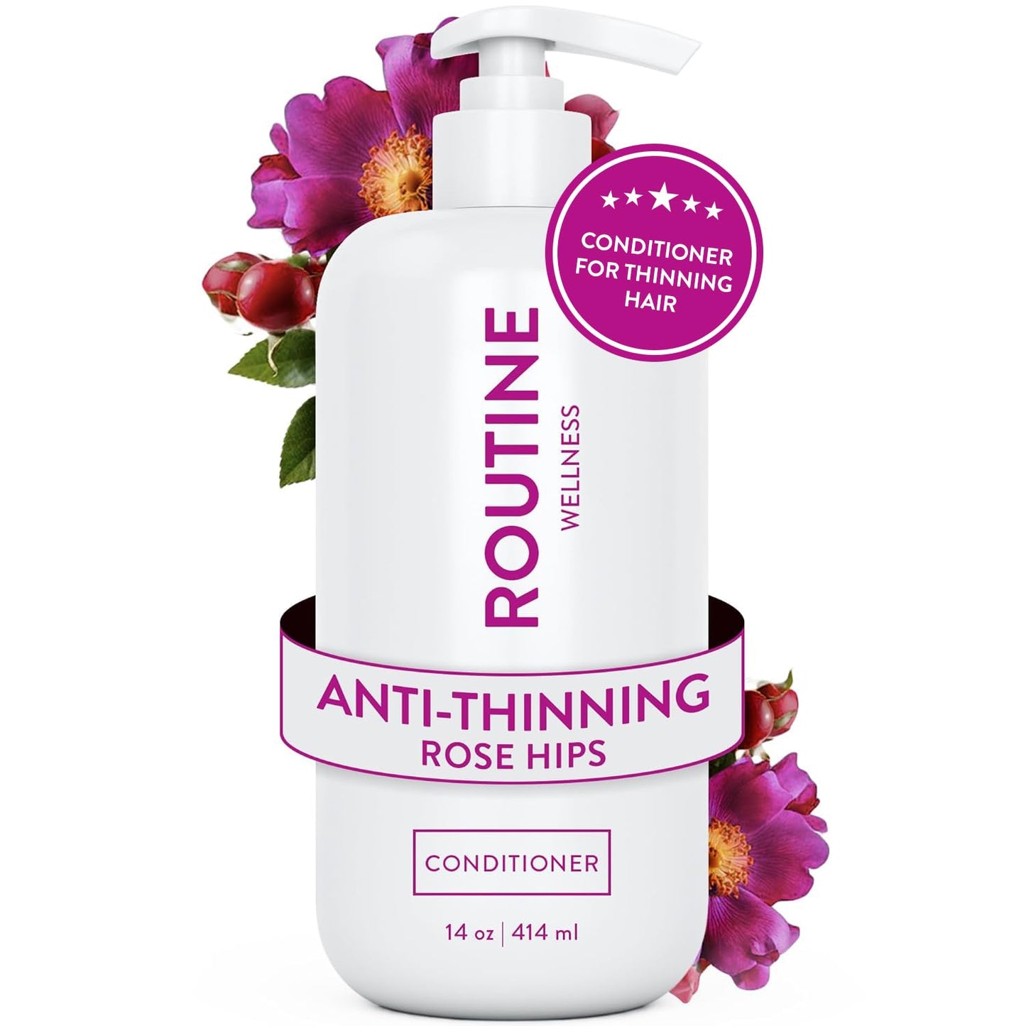 Routine Wellness Anti-Thinning Deep Conditioner for Thinning Hair to Reduce Breakage - CLINICALLY TESTED Formula with DHT Blockers Saw Palmetto, Nettle Oil - 14oz Rose Hips Conditioner