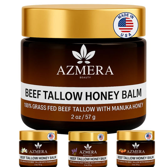 Azmera Beauty 100% Grass-Fed Beef Tallow Balm For Skin Manuka Honey MGO 263+, Organic Beeswax & Olive Oil – Handmade All-Natural Skincare for Soft, Smooth Skin (2oz, Unscented + Moringa oil)