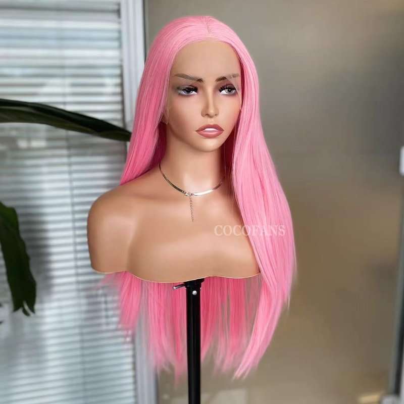 Pink Lace Front Wig for Women - Long Silky Straight Synthetic Hair | Glueless Natural Hairline, Heat Resistant