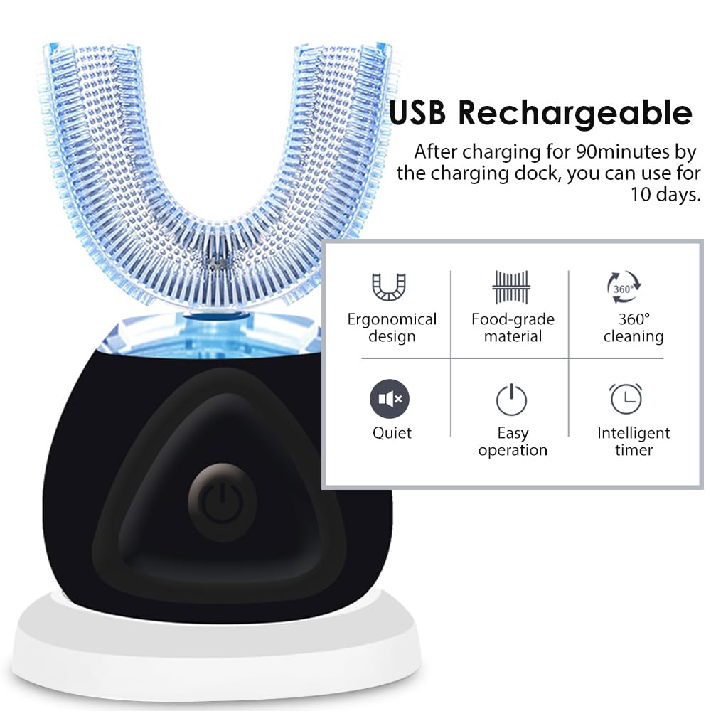 FULYA Auto Toothbrush with Teeth Whitening Mousse, Automatic Tooth Brush for Adult, 360° Ultrasonic Toothbrushes Waterproof, Rechargeable Electric Tooth whitening Brush
