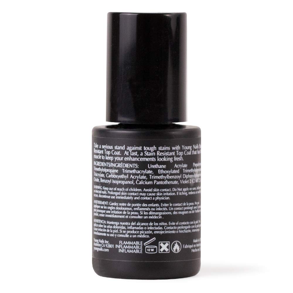 Young Nails Stain Resistant Gel Top Coat - Professional Grade Clear, No Wipe UV, for Acrylic and Hard Gel Nails, Prevents Discoloration, UV & LED Cure - 1/3 oz