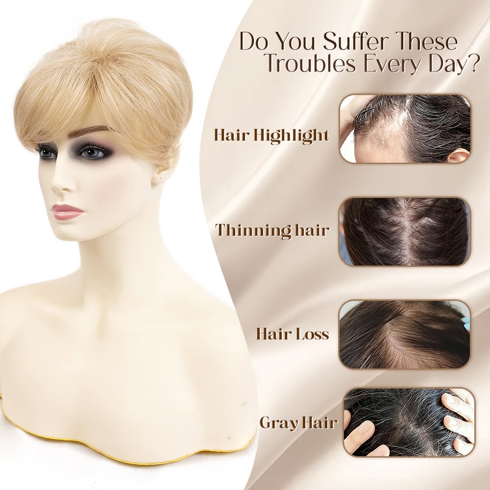 MyLike 5.5 Inch Pixie Cut Synthetic Hair Topper, Natural Curly Clip In Silk Base Short Hair Piece for Women Thinning Hair, Golden Blonde Daily Wiglet