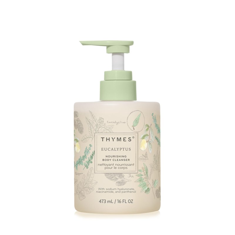 Thymes Nourishing Body Cleanser - Large Moisturizing Body Wash with Pump - Hydrating Cleanser - Notes of Eucalyptus Oil, Lemon, Petitgrain, Bergamot, Lemongrass, & Lush Fir (Eucalyptus, 16 fl oz)