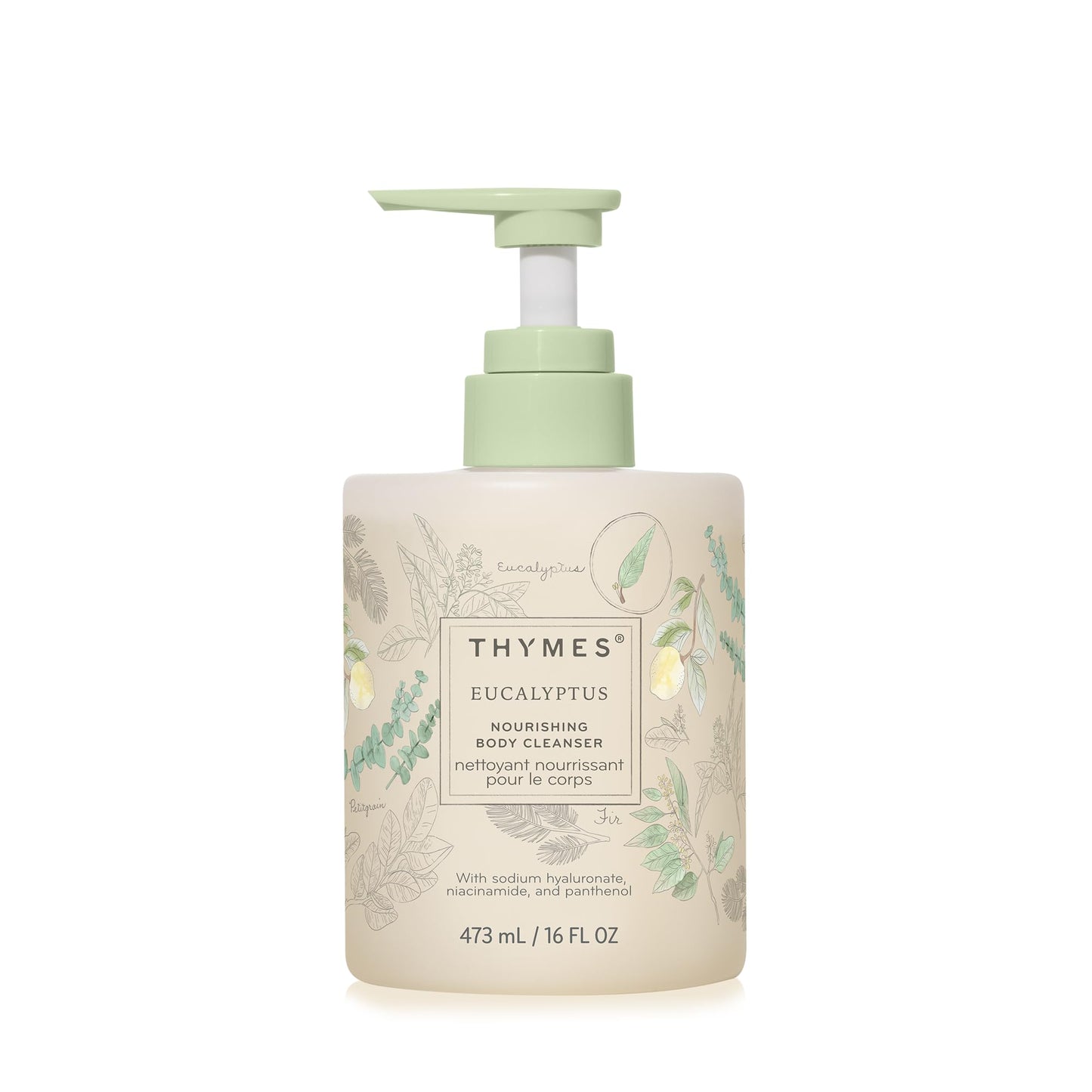 Thymes Nourishing Body Cleanser - Large Moisturizing Body Wash with Pump - Hydrating Cleanser - Notes of Eucalyptus Oil, Lemon, Petitgrain, Bergamot, Lemongrass, & Lush Fir (Eucalyptus, 16 fl oz)